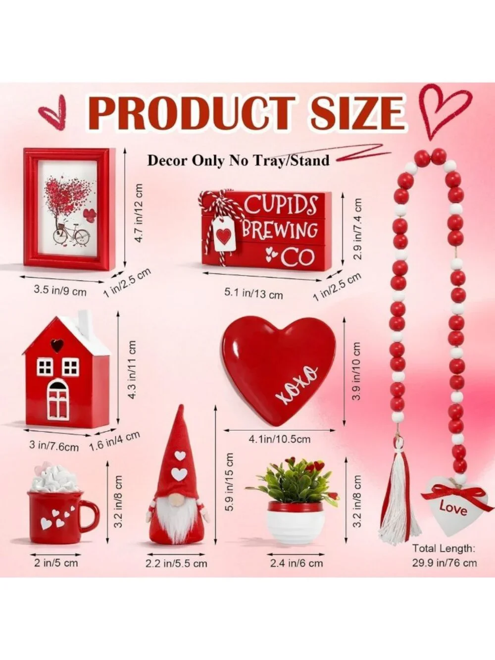 Charming Valentine's Day Home Office Decor Set - 8 PCS Tiered Tray Decorations